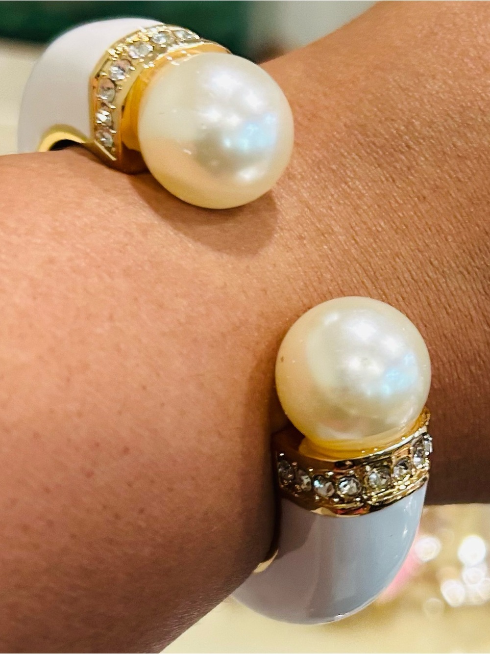 Gold and White Pearl-Accent Cuff Bracelet